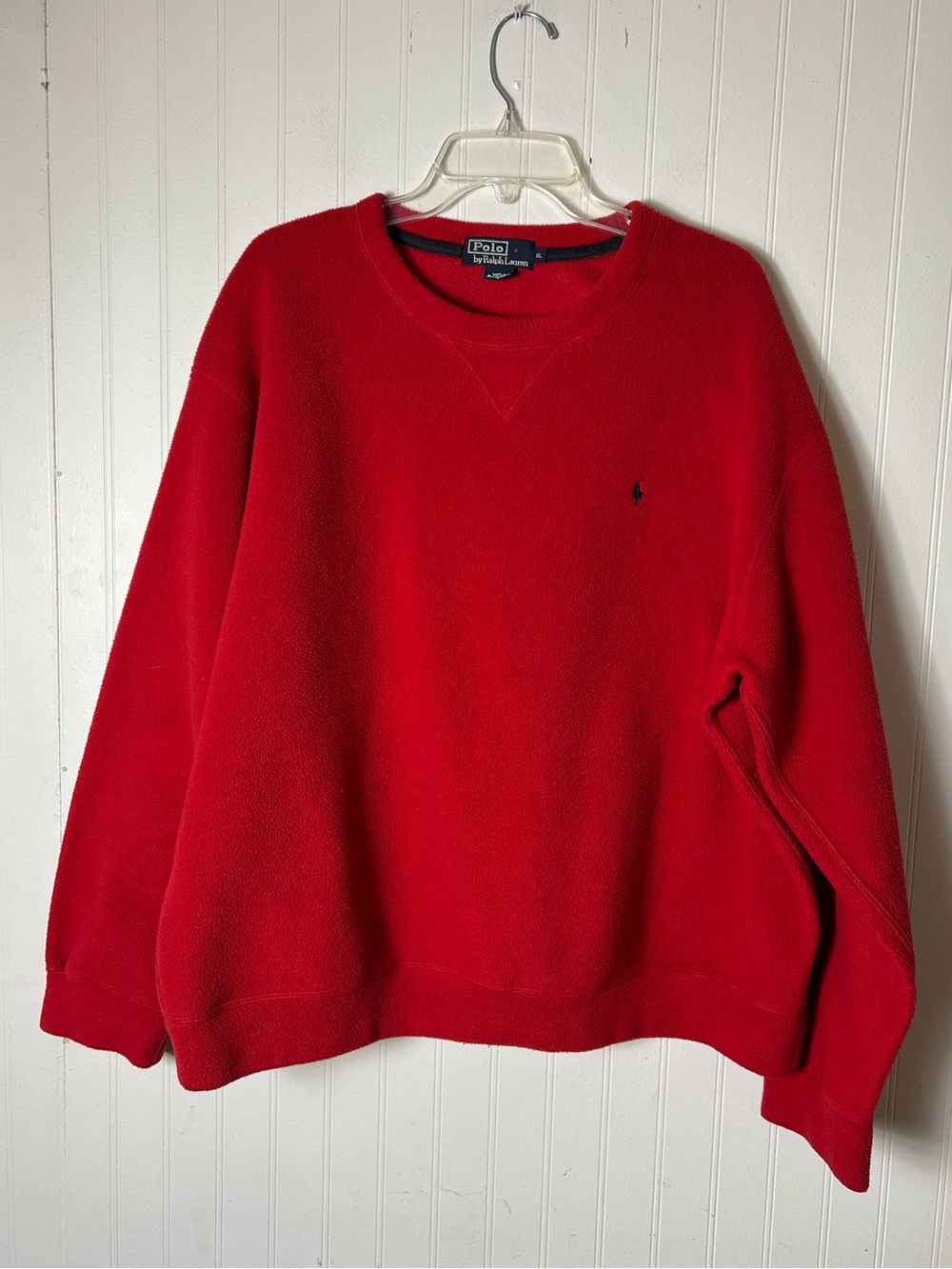 Polo Ralph Lauren Sweatshirt Mens XL Red Fleece Crewneck Blue Pony Pullover